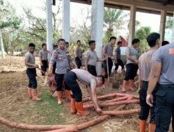 Brimob Polda Sumut Bersihkan Lumpur di Aula SMP Swasta Santo Fransiskus Pandan Pascabencana