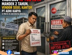 Tagihan Rp750 Juta Mandek 2 Tahun, Vendor Segel Kantor PT Adhi Karya di Proyek RS Universitas Bengkulu