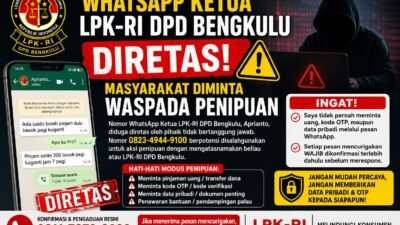 WhatsApp Ketua LPK-RI DPD Bengkulu Diretas, Masyarakat Diminta Waspada Penipuan